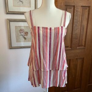 Striped Pink and White Women's Tiered Tank Top